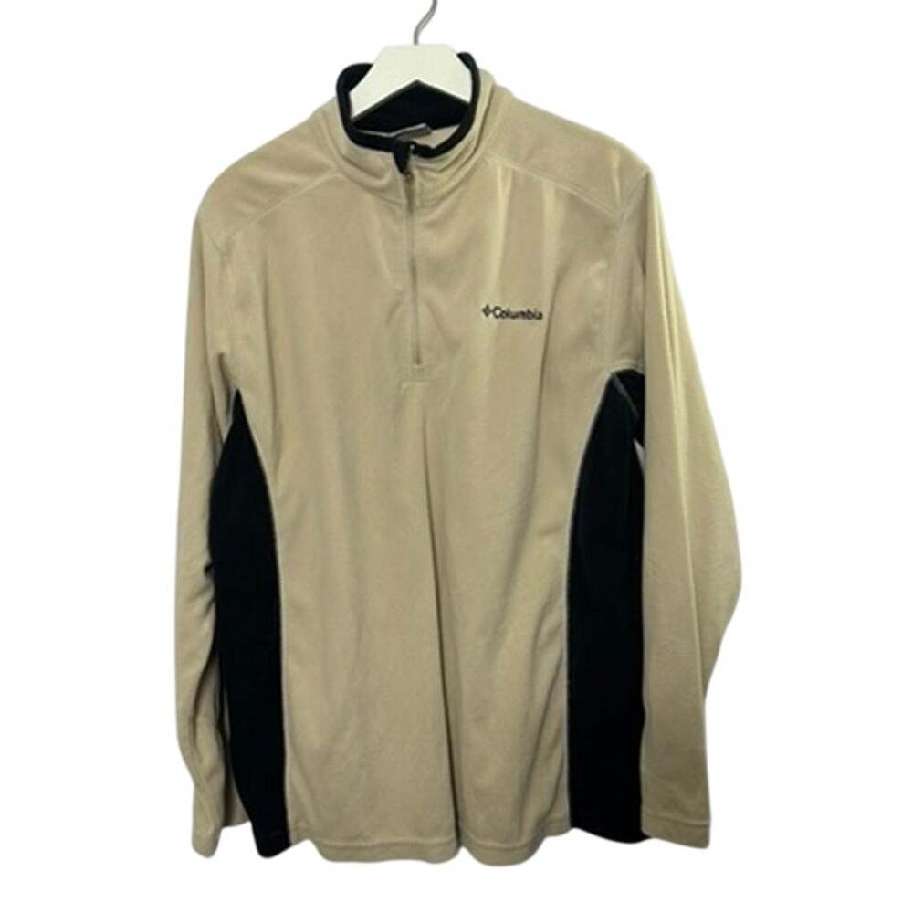 Columbia Tan & Black 1/4 Zip Fleece Pullover Shirt Men's Large